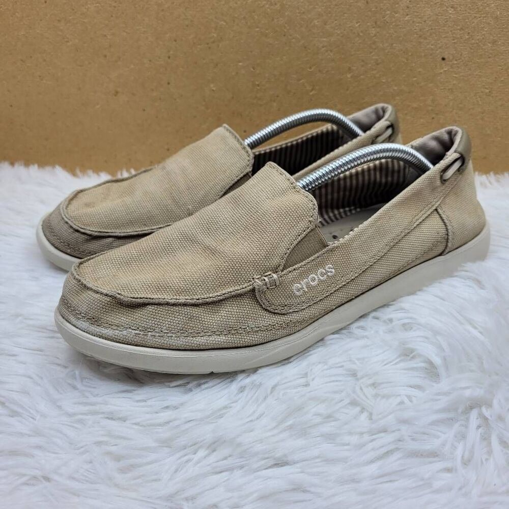CROCS Women's Walu Canvas Loafer Khakki/Stucco  Size 9